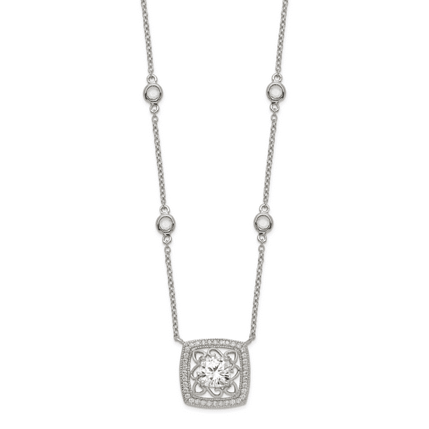 925 Sterling Silver Cubic Zirconia Cz Square 16 Inch 2 Extension Chain Necklace Pendant Charm Fancy Fine Jewelry Gifts For Women For Her 925 Sterling Silver Cubic Zirconia Cz Square 16 Inch 2 Extension Chain Necklace Pendant Charm Fancy Fine Jewelry Gifts For Women For Her